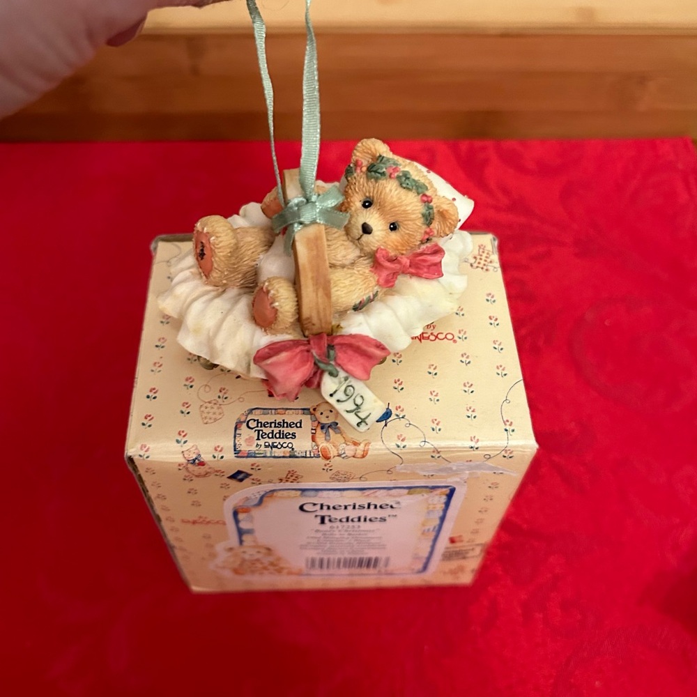 Cherished Teddies Beary Christmas Baby in Basket Ornament